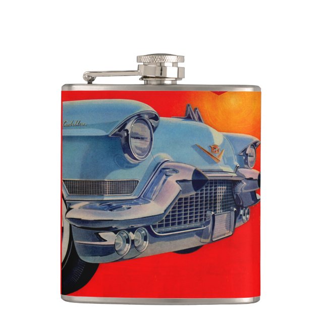 Blaues Cadillac-Grille der 50er Jahre Flachmann (Vorderseite)