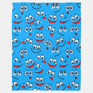 Blaues Cartoon-Gesichtsmuster Fleecedecke