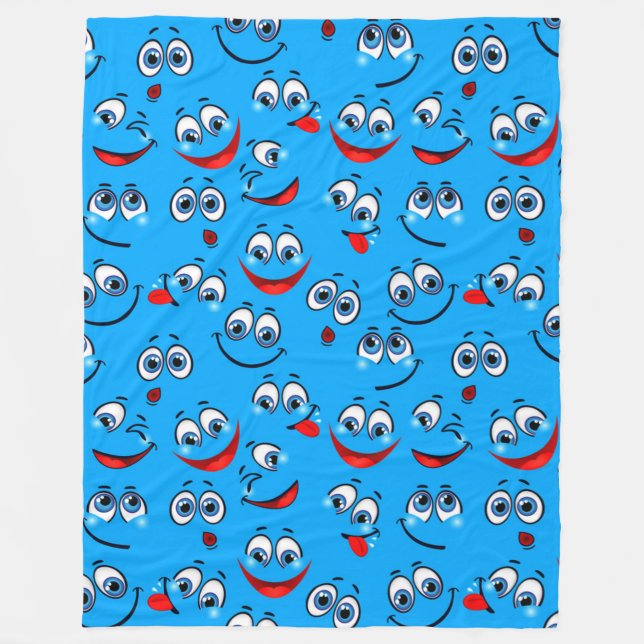 Blaues Cartoon-Gesichtsmuster Fleecedecke (Vorderseite)