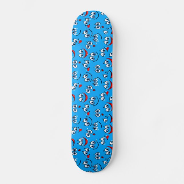 Blaues Cartoon-Gesichtsmuster Skateboard (Vorderseite)