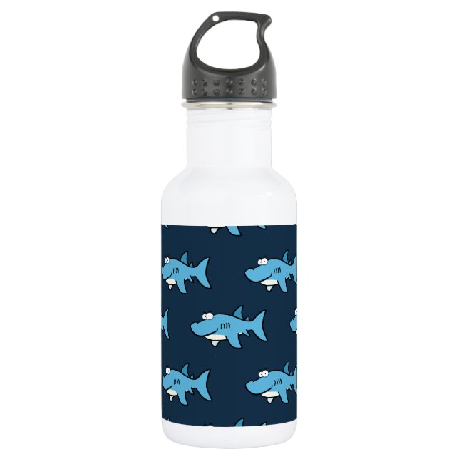 Blaues Cartoon-Haimuster Trinkflasche (Vorderseite)