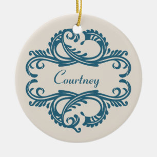 Blaues Chic Damast-Ornament Keramik Ornament