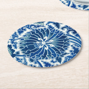 Blaues chinesisches Blumenmuster Runder Pappuntersetzer