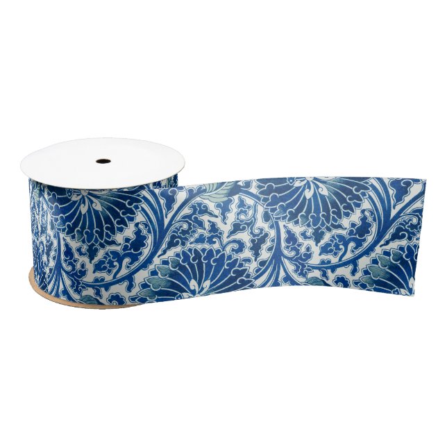 Blaues chinesisches Blumenmuster Satinband (Spule)