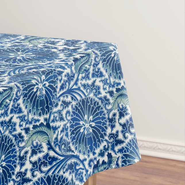 Blaues chinesisches Blumenmuster Tischdecke (Beispiel)