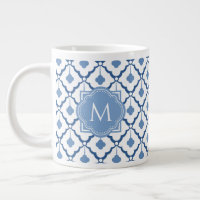 Blaues chinesisches Keramik-Muster mit Monogramm