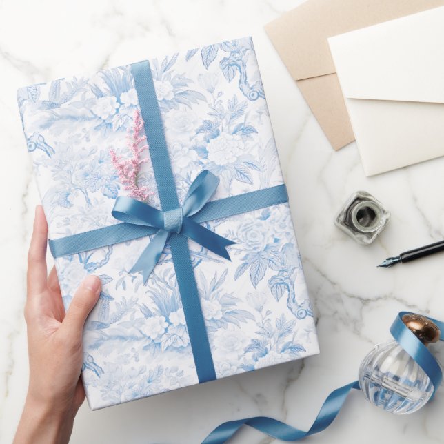 Blaues chinesisches Porzellan-Blumenpapier Geschenkpapier (Schenken)