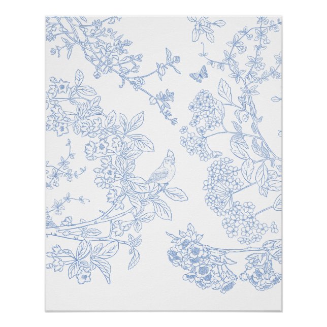 Blaues Chinoiserie-Glanzposter Poster (Vorderseite)