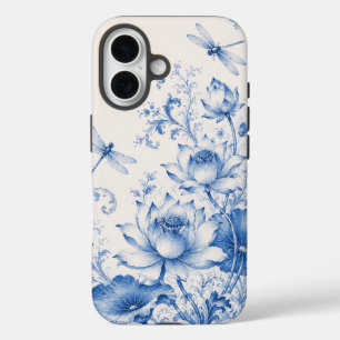 Blaues Chinoiserie-Lotus-Libellen-Handyhülle iPhone 16 Hülle