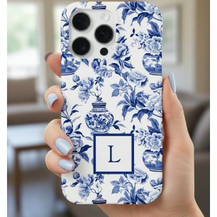 Blaues Chinoiserie-Monogramm iPhone 16 Pro Hülle