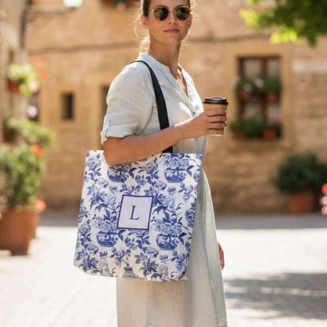 Blaues Chinoiserie-Monogramm  Tasche (Von Creator hochgeladen)