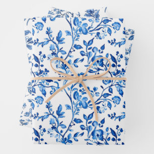 Blaues Chinoiserie-Muster Geschenkpapier Set