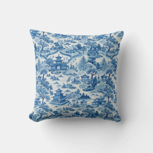 Blaues Chinoiserie-Muster Kissen