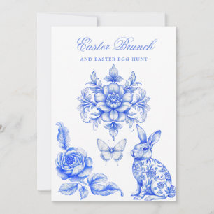 Blaues Chinoiserie-Osterbrunch-Eiersuche  Einladung