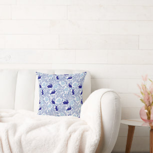 Blaues Chinoiserie Rabbit-Vintages Kaninchen & Blu Kissen