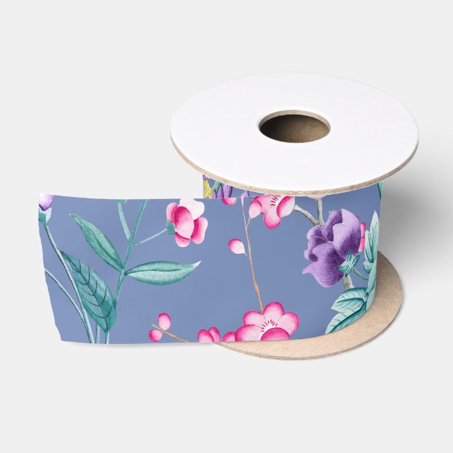 Blaues Chinoiserie-Satin-Band Satinband (Spule)