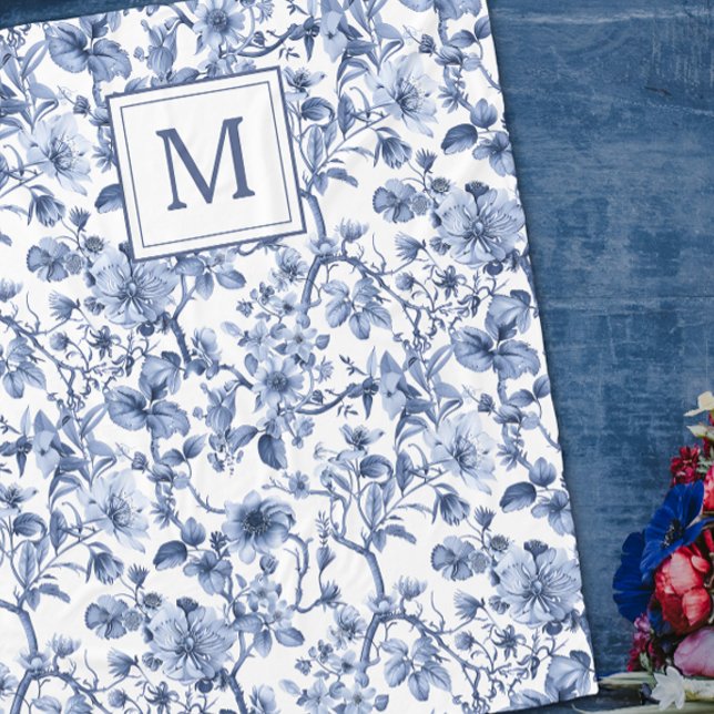 Blaues Chinoiserie-Toile-Muster Fleecedecke (Von Creator hochgeladen)