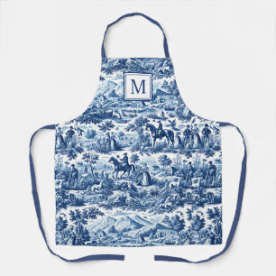 Blaues Chinoiserie-Toile-Muster-Monogramm Schürze