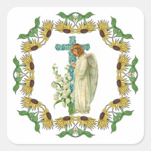 Blaues Christliches Kreuz Quadratischer Aufkleber