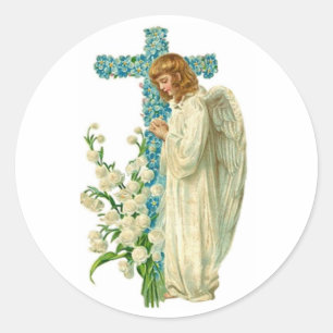 Blaues Christliches Kreuz Runder Aufkleber