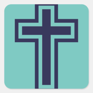 Blaues christliches Kreuz verschiedene Varianten Quadratischer Aufkleber