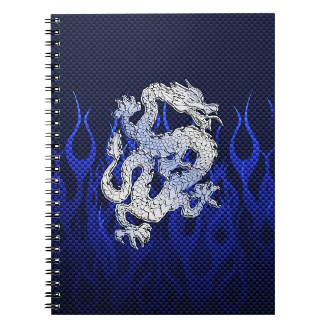 Blaues Chrom mag Drache-Kohlenstoff-Faser-Art Notizblock (Vorderseite)