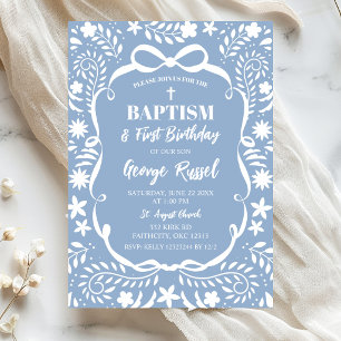 Blaues Cielito Lindo Taufe Talavera-Muster Einladung