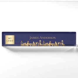 Blaues City-Skyline-Firmenlogo Anwesen Namensplakette