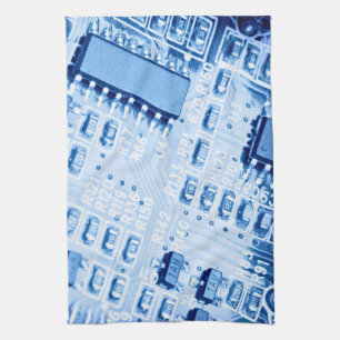Blaues Computermotherboardmuster Handtuch