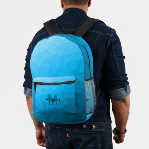 Blaues cyan geometrisches Maschenmuster Monogram Bedruckter Rucksack