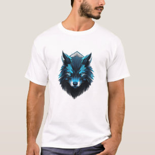 Blaues Cyber-Wolf Grafik-T-Shirt T-Shirt
