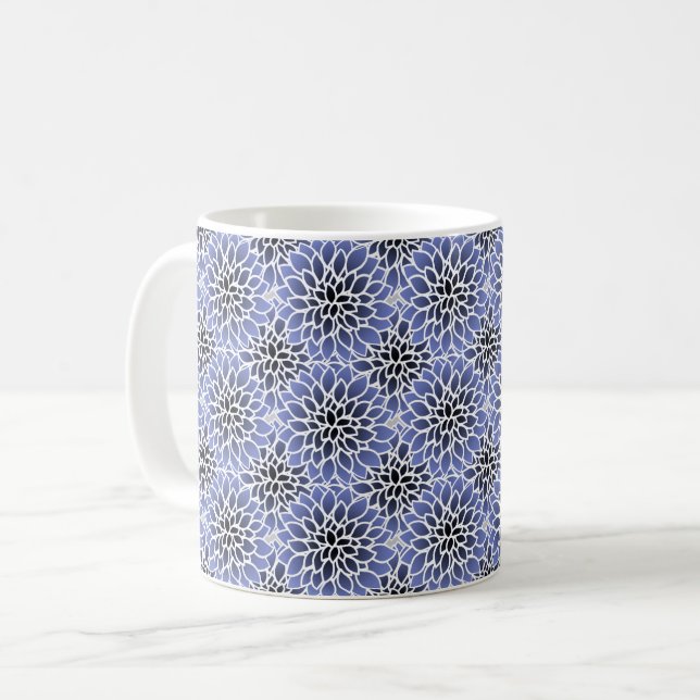 Blaues Dahlia-Blumenmuster Kaffeetasse (Vorderseite Links)