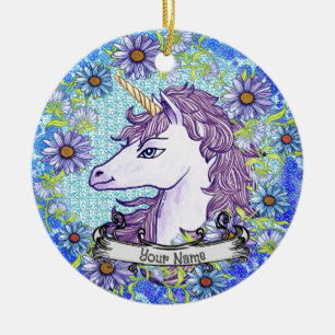 Blaues Daisy-Einhorn-Ornament Keramik Ornament