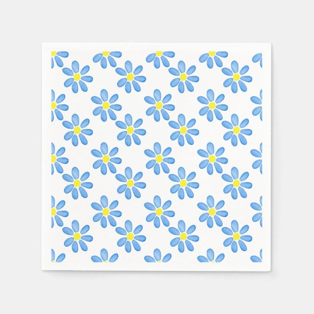Blaues Daisy-Watercolor-Muster Serviette (Vorderseite)