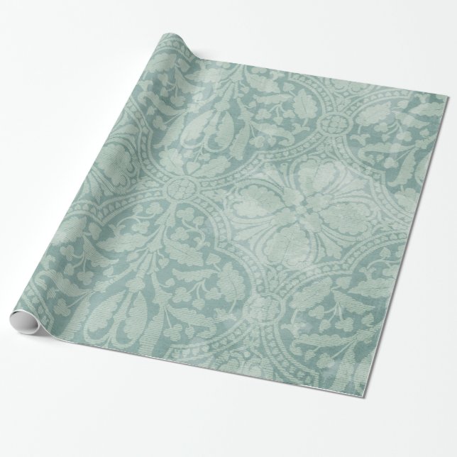 Blaues Damask Lace Print Fabric Patt Wrapping Pape Geschenkpapier (Ungerollt)