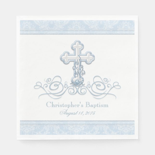 Blaues Damaskus-Kreuz-Taufgemeinschaft Napkins Serviette (Vorderseite)