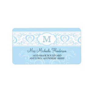 Blaues Damast-Monogramm-Adressen-Etikett Adressaufkleber
