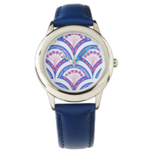 Blaues Damastmuster Armbanduhr