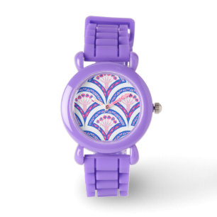 Blaues Damastmuster Armbanduhr