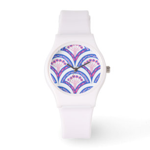 Blaues Damastmuster Armbanduhr