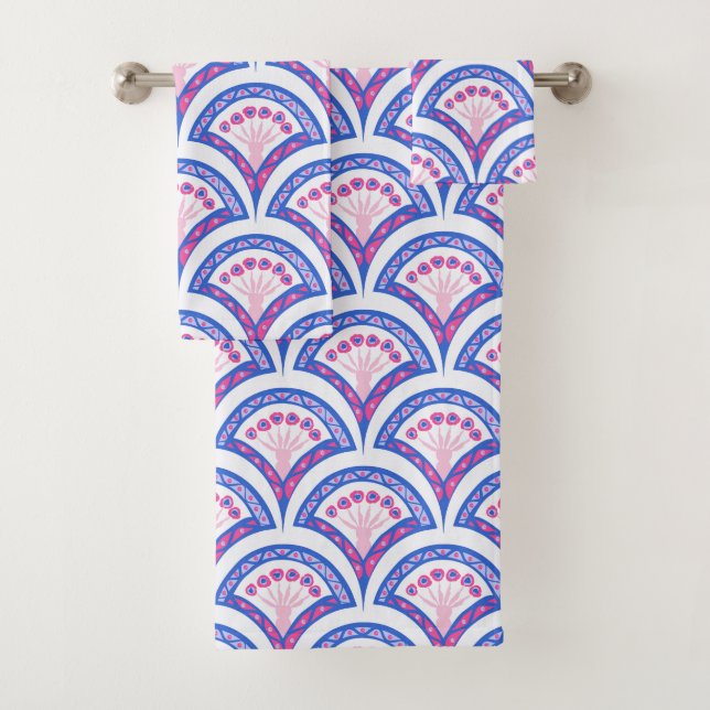 Blaues Damastmuster Badhandtuch Set (Insitu)
