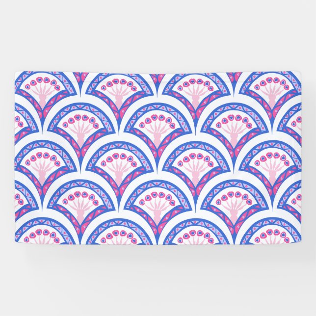 Blaues Damastmuster Banner (Horizontal)