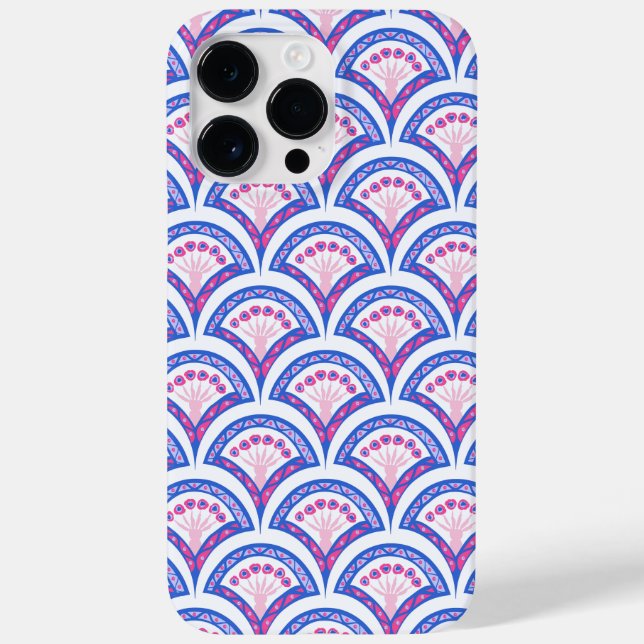 Blaues Damastmuster Case-Mate iPhone 14 Pro Max Hülle (Rückseite)