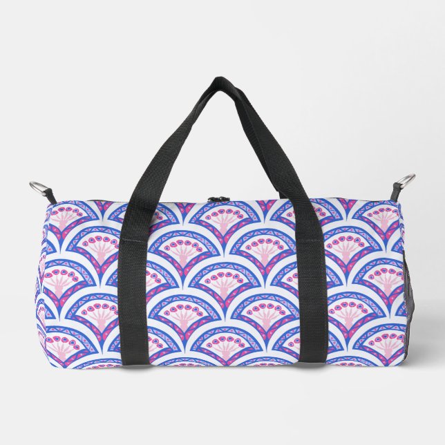 Blaues Damastmuster Duffle Bag (Vorderseite)