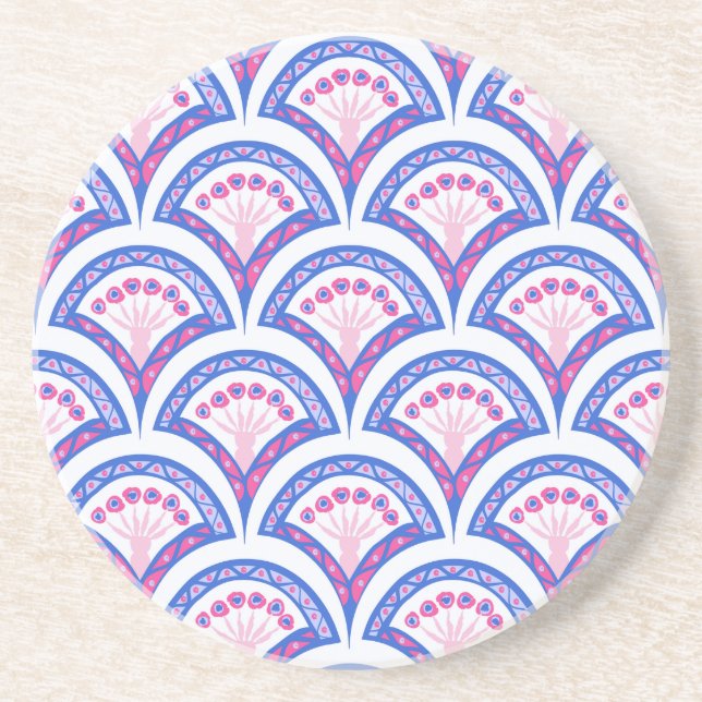 Blaues Damastmuster Getränkeuntersetzer (Vorne)