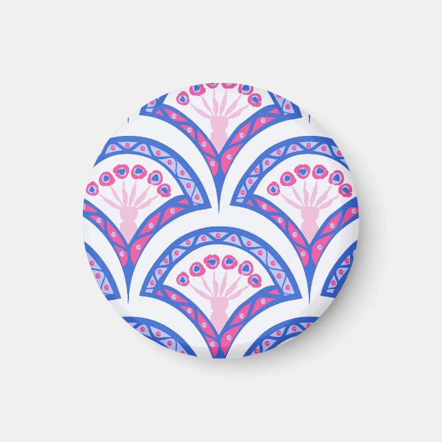 Blaues Damastmuster Magnet (Vorne)