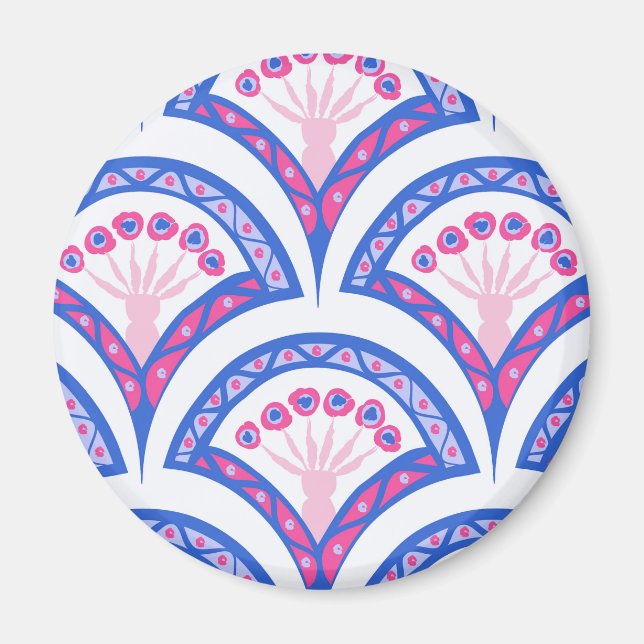 Blaues Damastmuster Magnet (Vorne)