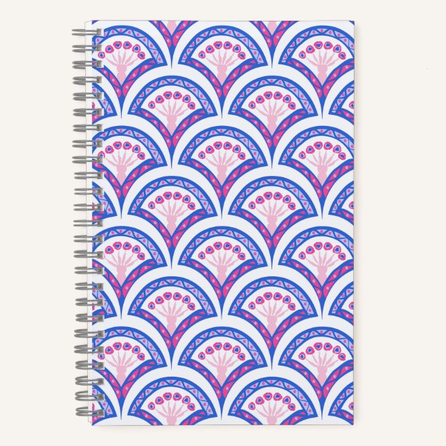 Blaues Damastmuster Notizbuch (Vorderseite)
