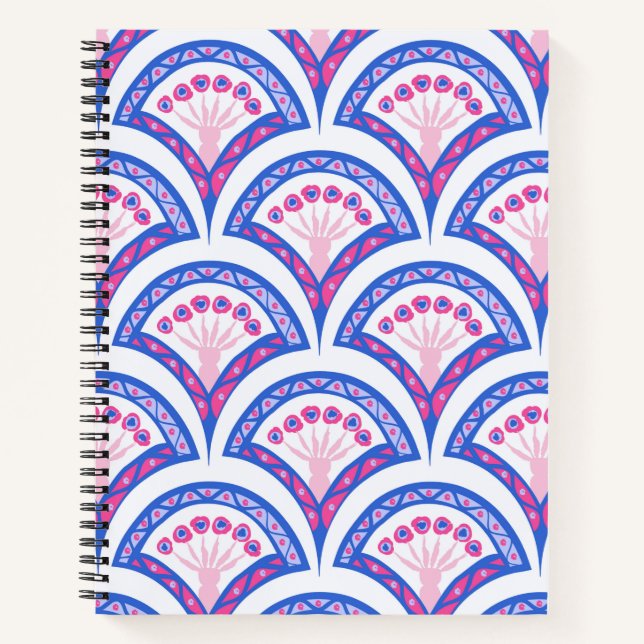 Blaues Damastmuster Notizbuch (Vorderseite)