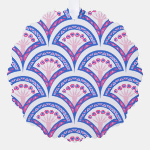 Blaues Damastmuster Ornament Karte